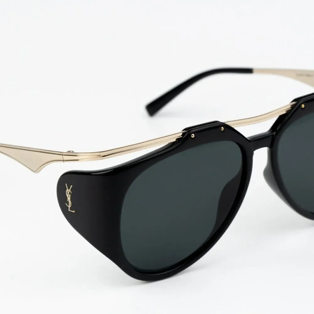 NEW Saint Laurent SLM137 AMELIA 001 Black Gold Grey Unisex Sunglasses